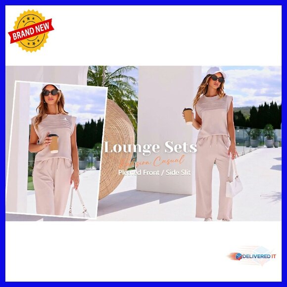 Women's 2-Piece Lounge Set Cap Sleeve Top Wide Leg Pants S-3XL - Picture 7 of 8